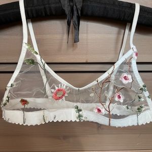 White mesh flower hand sewn bralette